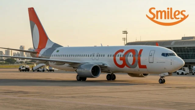 Avião da GOL no aeroporto com logo Smiles em conteúdo sobre vender milhas Smiles
