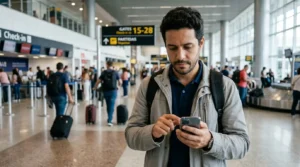 Passageiro conferindo a taxa de embarque de uma passagem emitida com milhas