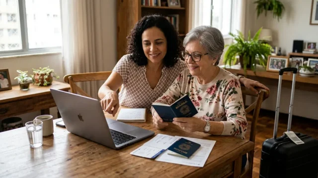 Pessoa emitindo passagem com milhas para um familiar