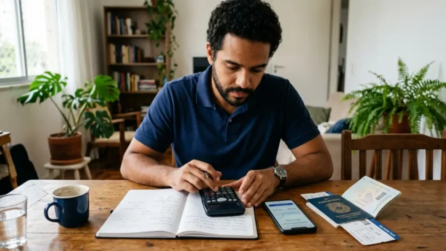 Viajante calculando se uma transferência bonificada de pontos vale a pena