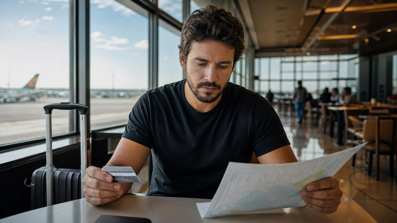 Cashback ou milhas: qual recompensa combina mais com seus gastos? - Pessoa comparando cashback ou milhas ao planejar uma viagem