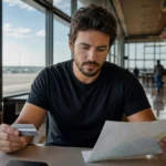 Cashback ou milhas: qual recompensa combina mais com seus gastos? - Pessoa comparando cashback ou milhas ao planejar uma viagem