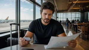 Cashback ou milhas: qual recompensa combina mais com seus gastos? - Pessoa comparando cashback ou milhas ao planejar uma viagem