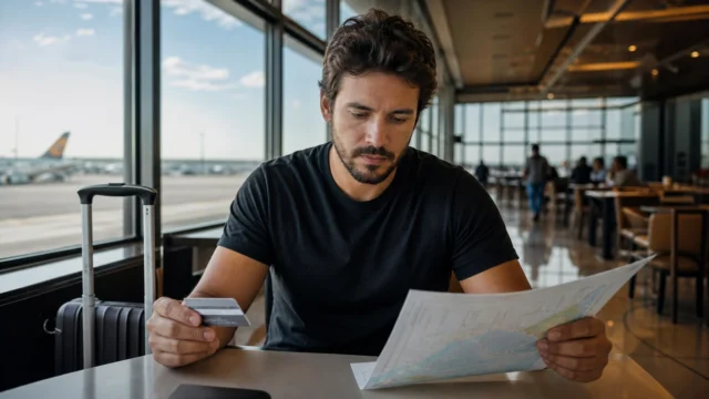 Cashback ou milhas: qual recompensa combina mais com seus gastos? - Pessoa comparando cashback ou milhas ao planejar uma viagem