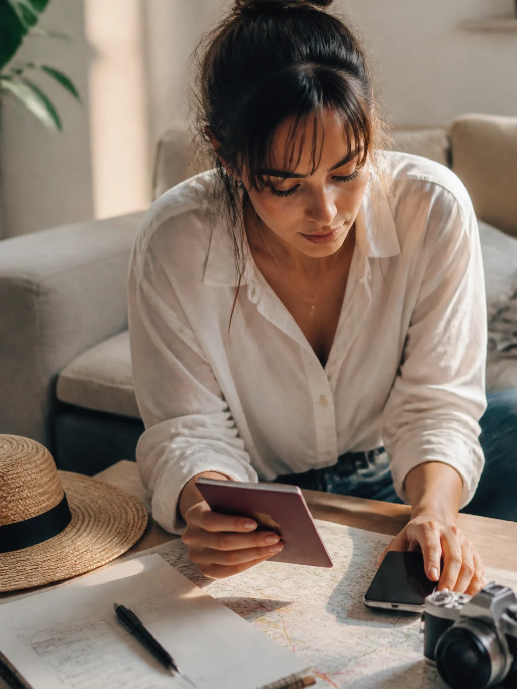 Como comprar passagem aérea barata sem cair em falsas economias - Viajante planejando como comprar passagem aérea barata antes de uma viagem