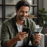 Compra parcelada acumula pontos? Entenda quando a pontuação cai - Cliente conferindo compra parcelada e pontos do cartão de crédito no celular