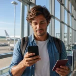 Quanto tempo antes comprar passagem aérea para evitar decisões caras - Viajante consultando datas para comprar passagem aérea com antecedência