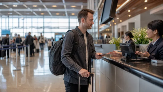 6 benefícios do status em programas de fidelidade e seus limites - Passageira em aeroporto utilizando benefícios do status em programa de fidelidade