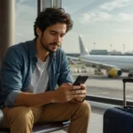 6 cuidados para emitir passagem com milhas em companhias parceiras - Passageira consultando opções para emitir passagem com milhas em companhias parceiras