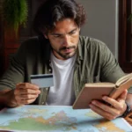 Anuidade do cartão vale a pena? Faça a conta antes de pagar - Pessoa avaliando se a anuidade do cartão vale a pena antes de uma viagem