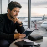 Clube TAP Miles&Go vale a pena? Como avaliar antes de assinar - Passageiro analisando o Clube TAP Miles&Go antes de planejar uma viagem internacional