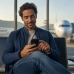 Como acumular milhas LATAM Pass voando e evitar créditos perdidos - Passageira conferindo o acúmulo de milhas LATAM Pass antes de embarcar