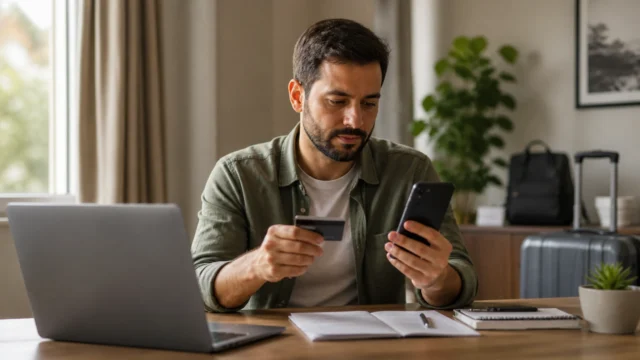 Como calcular pontos do cartão e entender a conversão do dólar - Pessoa conferindo como calcular pontos do cartão em uma fatura digital