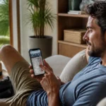 Como escolher assento em passagem com milhas e evitar surpresas - Passageira escolhendo assento em passagem com milhas pelo celular antes de uma viagem