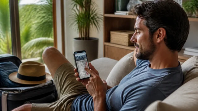 Como escolher assento em passagem com milhas e evitar surpresas - Passageira escolhendo assento em passagem com milhas pelo celular antes de uma viagem