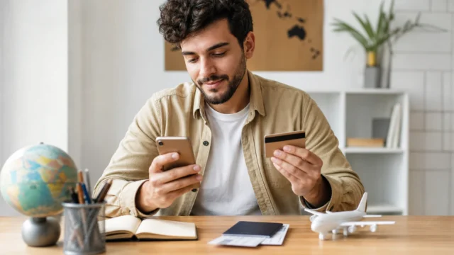 Como transferir pontos para milhas e evitar erros antes do resgate - Pessoa planejando transferir pontos para milhas com cartão e passagens aéreas