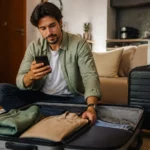 Comprar bagagem antecipada vale a pena? Compare custos e regras - Viajante comparando opções de bagagem antecipada antes de um voo