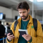 Nome errado na passagem com milhas: como corrigir antes do embarque - Viajante conferindo nome errado na passagem com milhas e documento de identidade