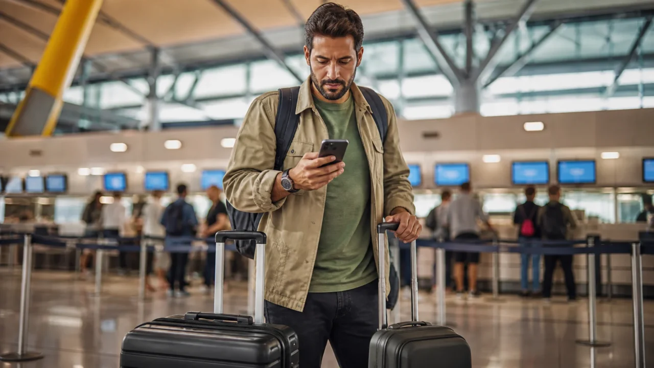 Passagem com milhas inclui bagagem? Veja o que conferir antes de emitir - Viajante conferindo a franquia de bagagem antes de emitir passagem com milhas