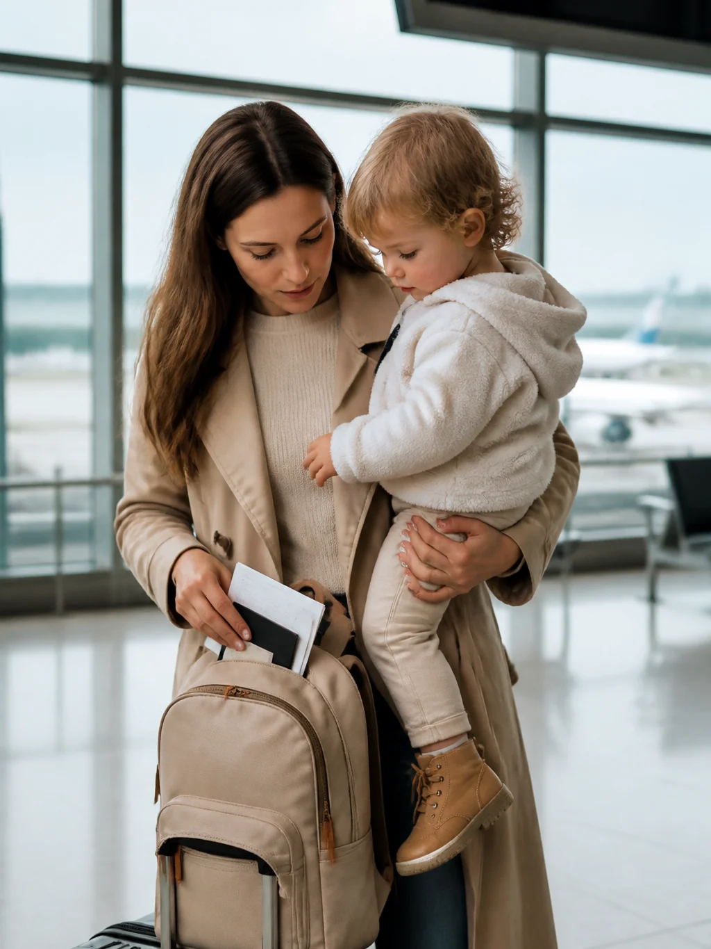 Passagem com milhas para criança: regras antes de emitir - Responsável organizando passagem com milhas para criança no aeroporto