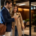 Sala VIP com acompanhante: entenda regras, custos e limites - Passageiros verificando acesso à sala VIP com acompanhante no aeroporto
