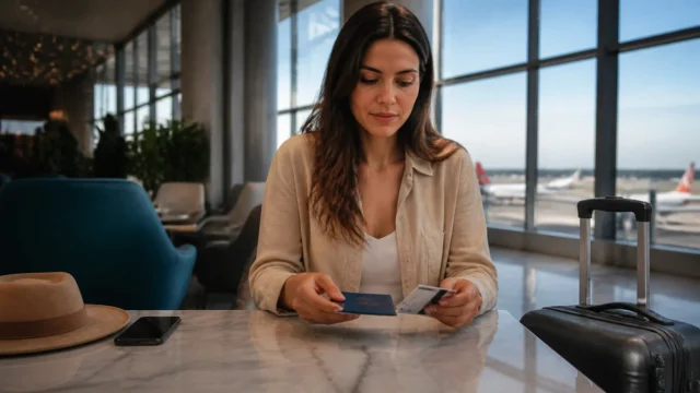 Seguro-viagem do cartão de crédito: como ativar e usar - Viajante organizando documentos para usar o seguro-viagem do cartão de crédito