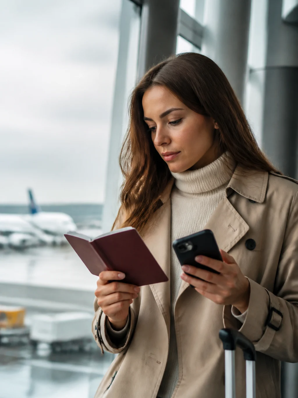 Seguro-viagem do cartão de crédito: como ativar e usar - Viajante conferindo documentos do seguro-viagem do cartão de crédito antes do embarque