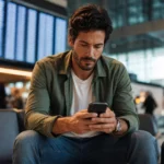 Tabela fixa LATAM Pass: como encontrar resgates em parceiros - Passageiro consultando a tabela fixa LATAM Pass para emitir voo com parceiro