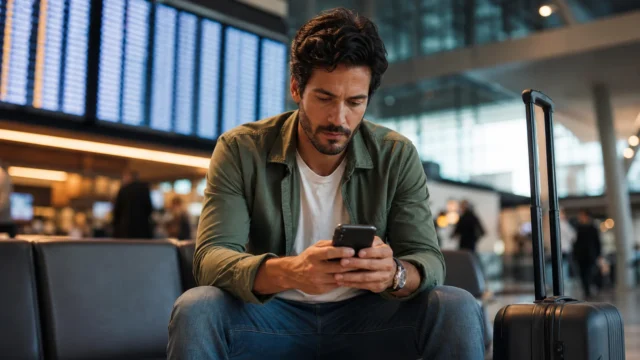 Tabela fixa LATAM Pass: como encontrar resgates em parceiros - Passageiro consultando a tabela fixa LATAM Pass para emitir voo com parceiro
